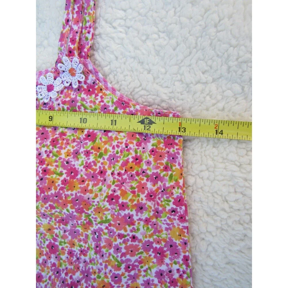 Girls Size 6 Tank Dress Pink Floral Print Embroidered Flowers Blueberi Boulevard